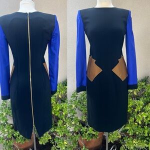 Roland Mouret wiggle black dress knit color block Sz 8